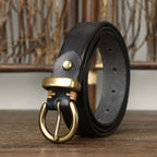 Black women's pleated round buckle leather belt detail