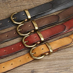 Brown women's pleated round buckle leather belt — detail 6