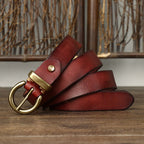 Red women's pleated round buckle leather belt buckle