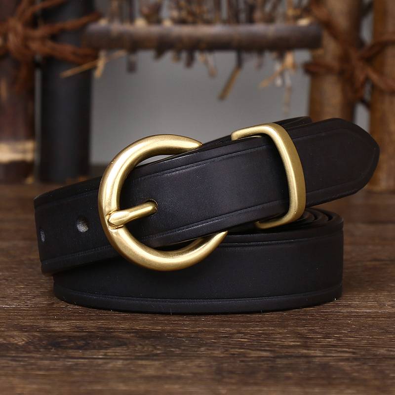 Black women's round buckle jeans belt