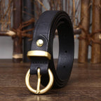 Black women's round buckle jeans belt detail