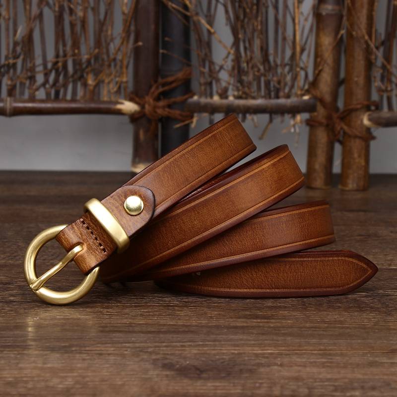 Brown women's round buckle jeans belt buckle