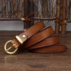 Brown women's round buckle jeans belt buckle