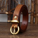 Brown women's round buckle jeans belt