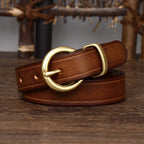 Brown women's round buckle jeans belt detail