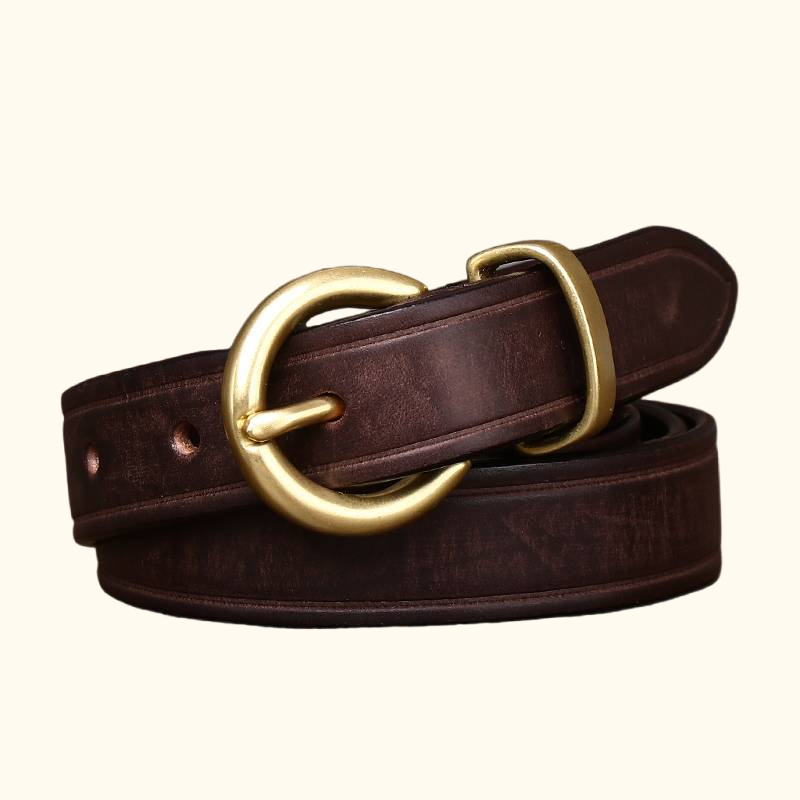 Dark brown women's round buckle jeans belt — main