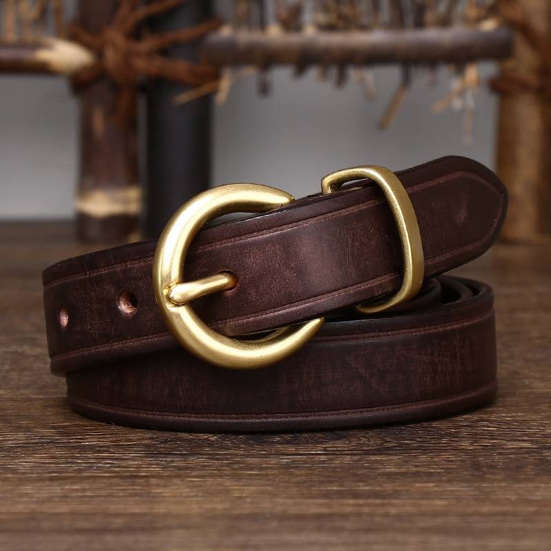 Dark brown women's round buckle jeans belt — detail 5