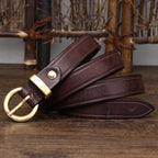 Dark brown women's round buckle jeans belt — detail 6