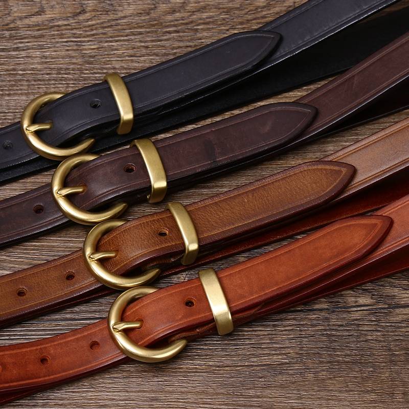 Dark brown women's round buckle jeans belt — detail 7