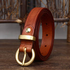 Red brown women's round buckle jeans belt detail