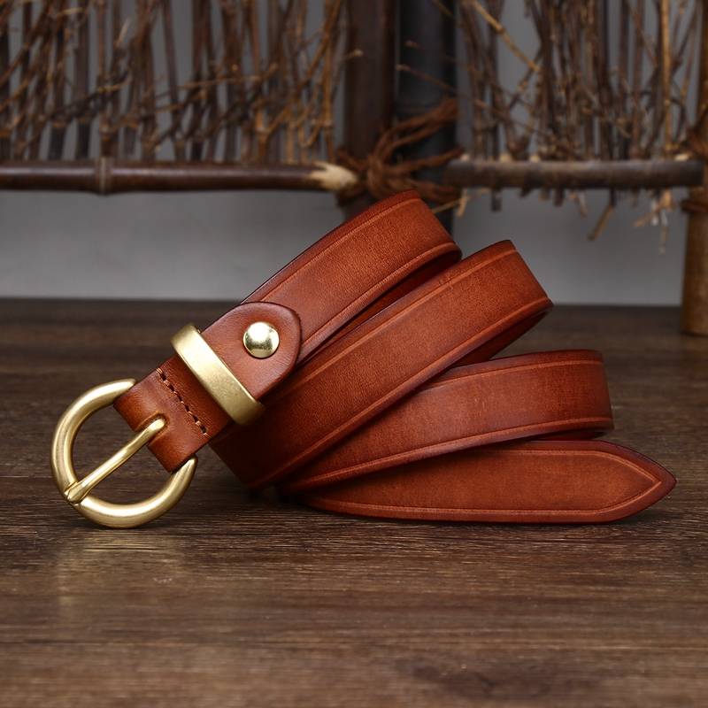 Red brown women's round buckle jeans belt buckle