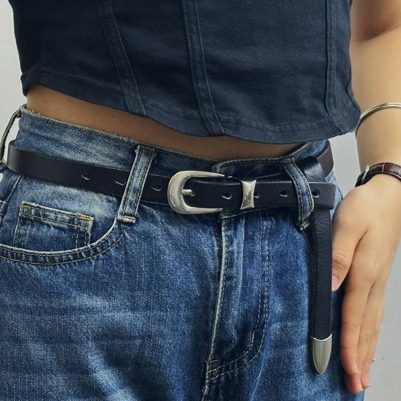 Black women's belt, coiled view