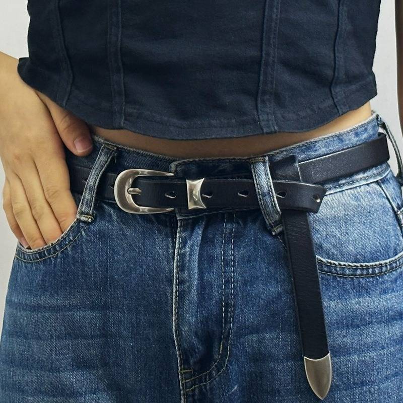 Black women's belt, alloy buckle