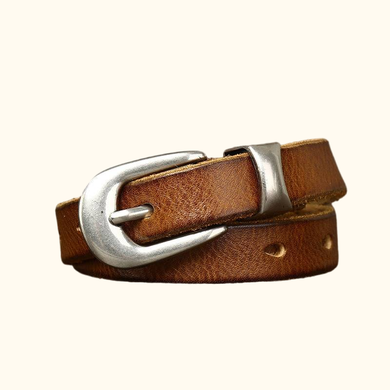 Brown women's alloy buckle belt