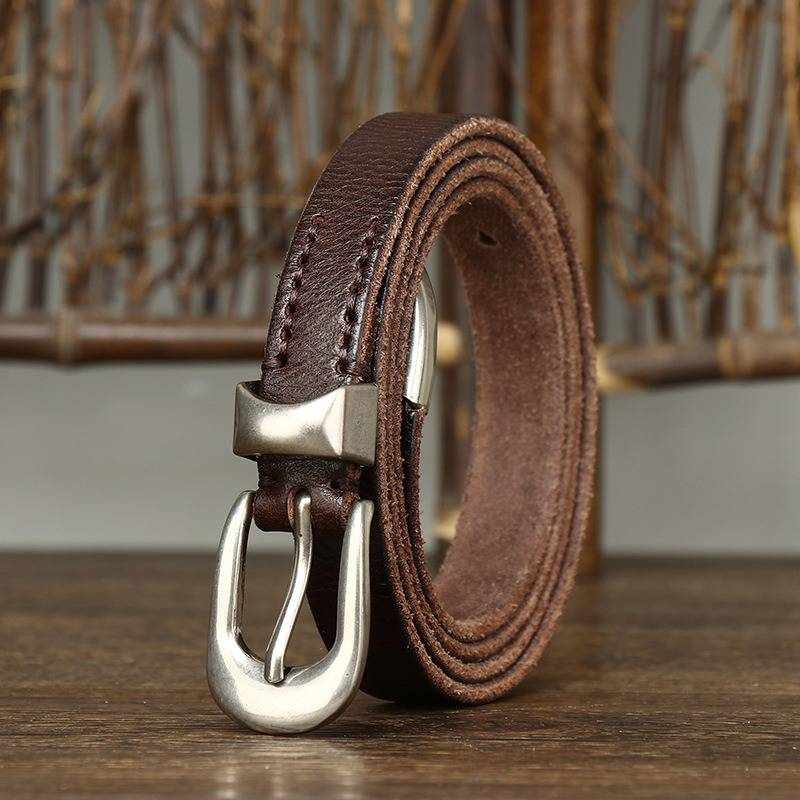 Dark brown women's belt, alloy buckle