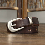 Dark brown women's belt, side view
