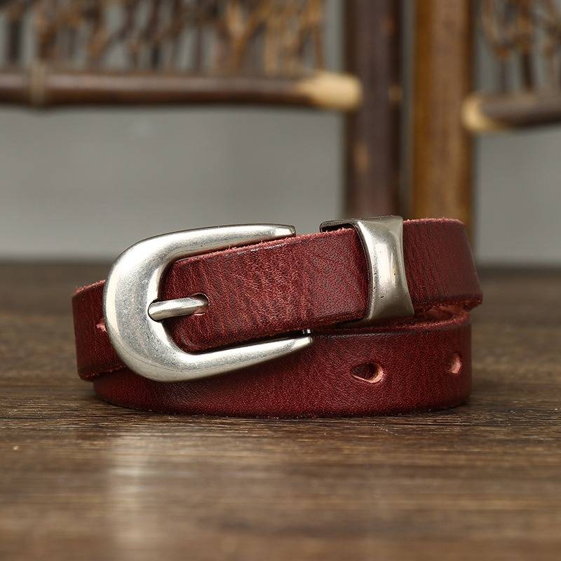 Red women's belt, side view