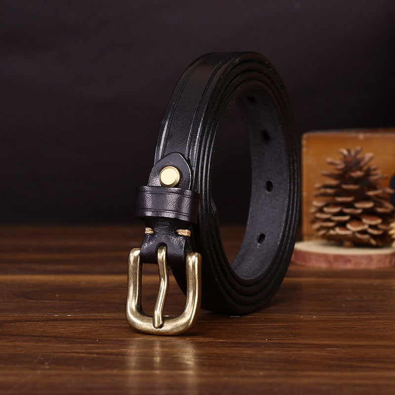 Black women's belt, coiled view