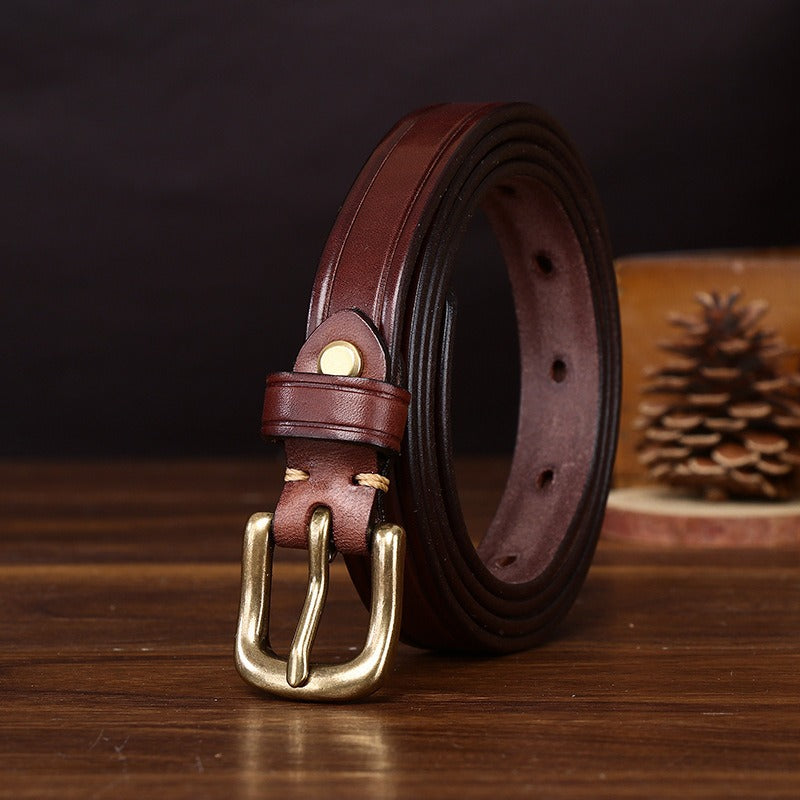 Dark brown women's belt, side view