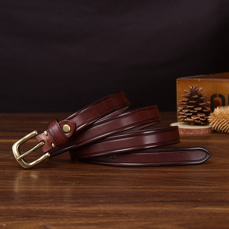 Dark brown women's belt, coiled view