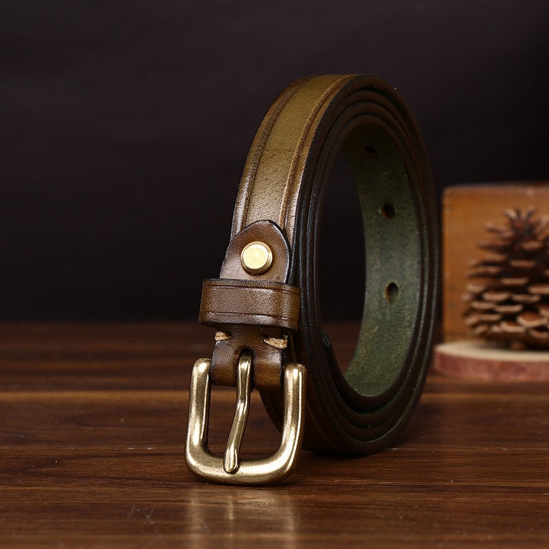 Military green women's belt, coiled view
