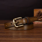 Military green women's belt, brass buckle