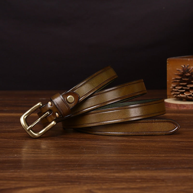 Military green women's belt, side view