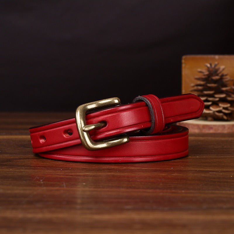 Red women's belt, coiled view
