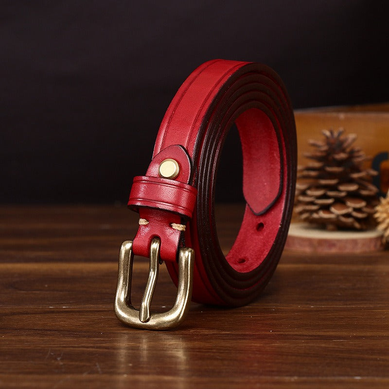 Red women's belt, side view