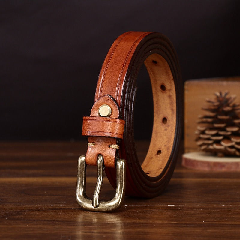 Red brown women's belt, side view