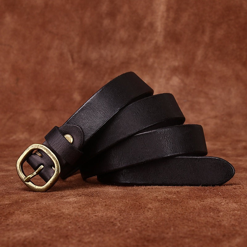 Black women's slim leather belt — main