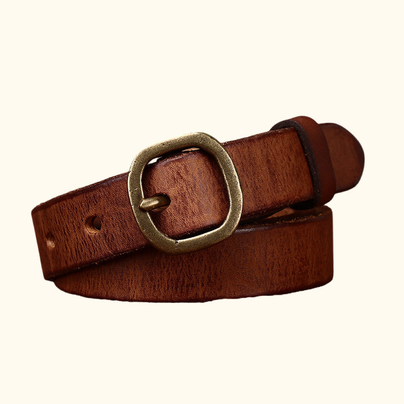 Brown women's slim leather belt — main