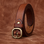 Brown women's slim leather belt — detail 3