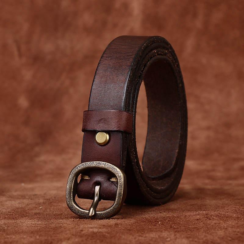 Dark brown women's slim leather belt — main