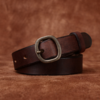 Dark brown women's slim leather belt — buckle