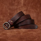 Dark brown women's slim leather belt — detail