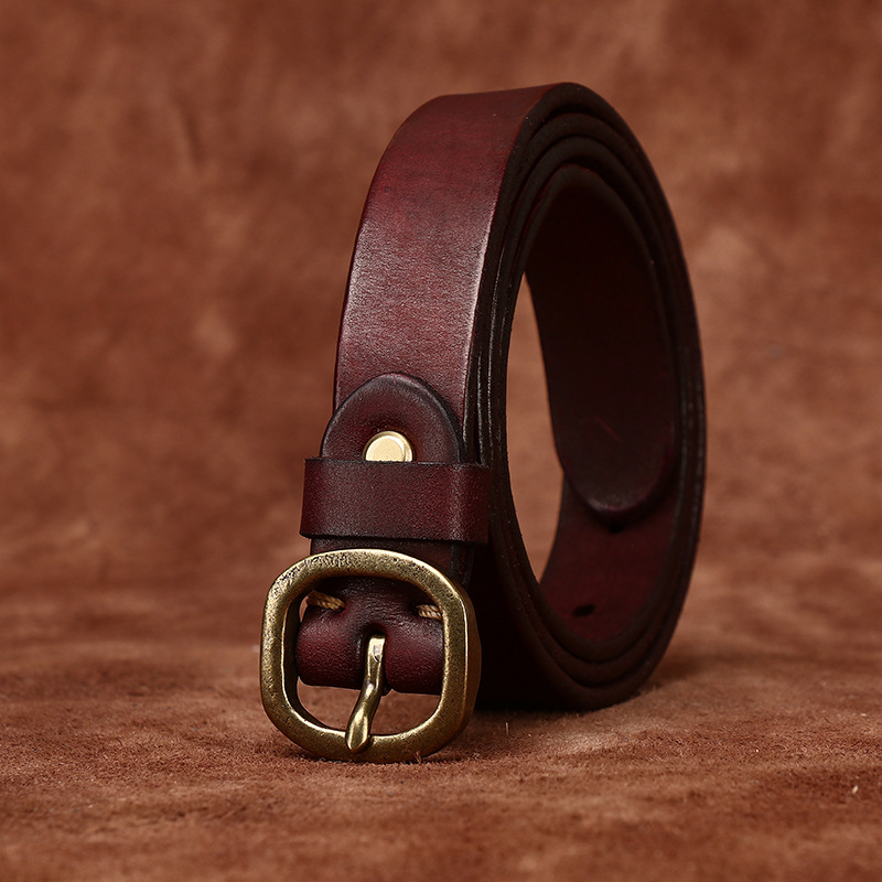 Red women's slim leather belt — main