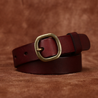Red women's slim leather belt — buckle
