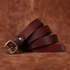 Red women's slim leather belt — detail