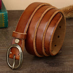 Brown women's thick jeans leather belt — detail 10