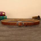Brown women's thick jeans leather belt — detail 11