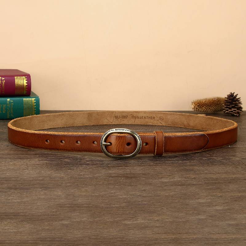 Brown women's thick jeans leather belt — detail 11