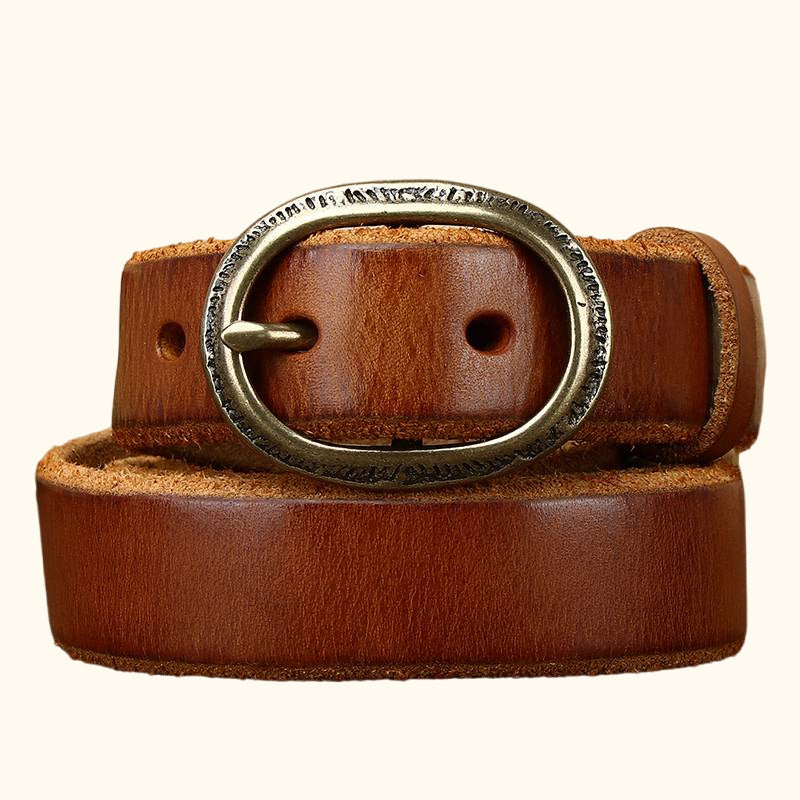 Brown women's thick jeans leather belt — main