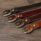 Brown women's thick jeans leather belt — detail 2