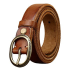 Brown women's thick jeans leather belt — detail 3