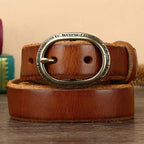 Brown women's thick jeans leather belt — detail 4