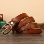 Brown women's thick jeans leather belt — detail 5