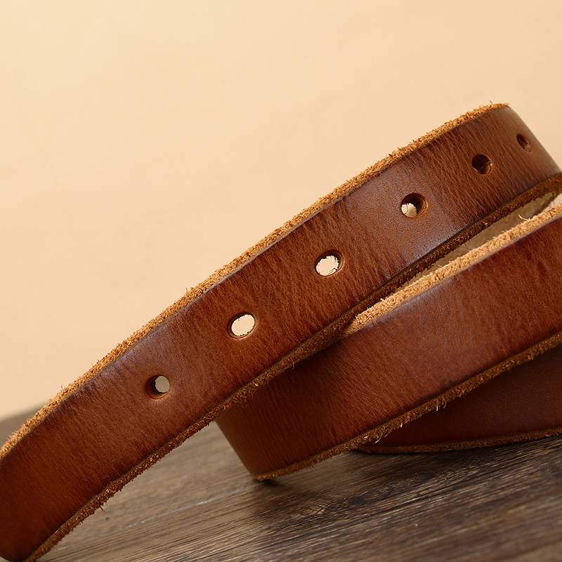 Brown women's thick jeans leather belt — detail 6