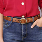 Brown women's thick jeans leather belt — detail 7
