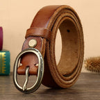 Brown women's thick jeans leather belt — detail 8